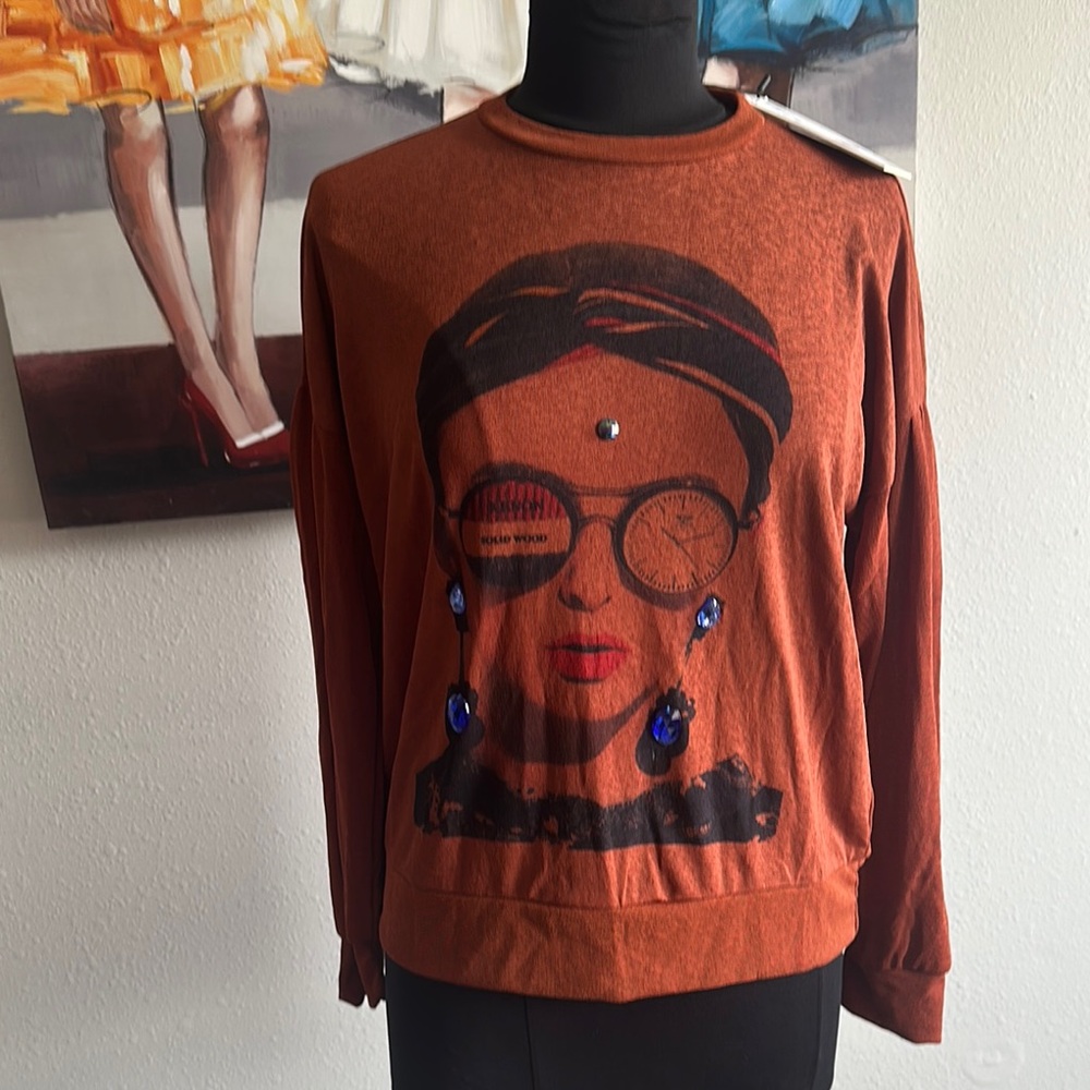 Orange Graphic Long Sleeve Sweatshirt